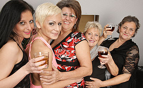 Five horny old with the addition of young lesbians make it special for Christmas
