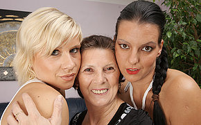 Three naughty old and young lesbians do on put emphasize same plane on put emphasize couch